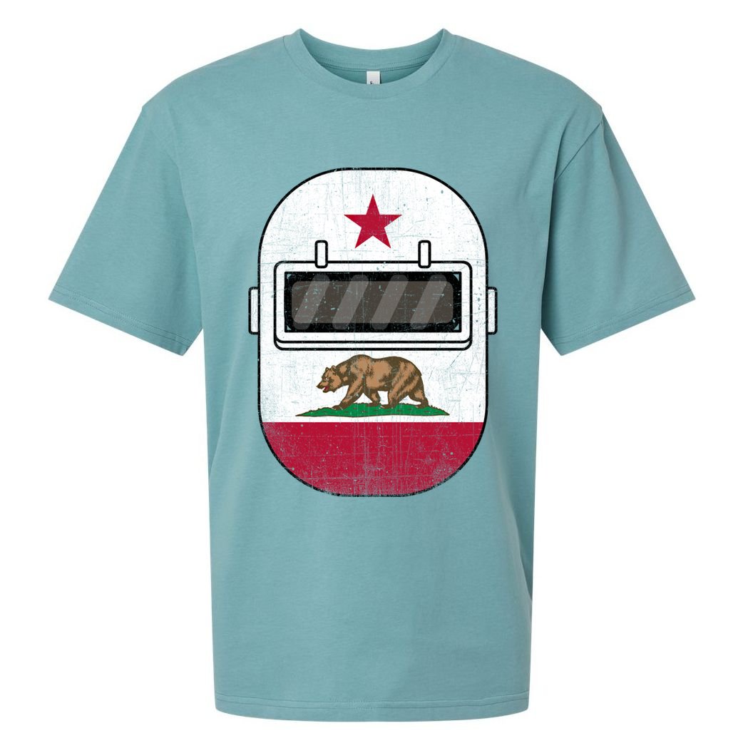 California Welders Helmet California Flag Welding Fabricator Funny Gift Sueded Cloud Jersey T-Shirt