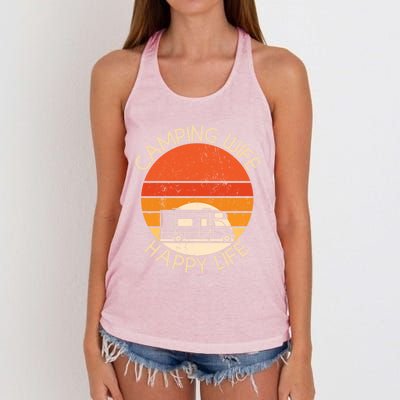 Camping Wife Happy Life Camping Site Outdoor Nature Camper Gift Women's Knotted Racerback Tank