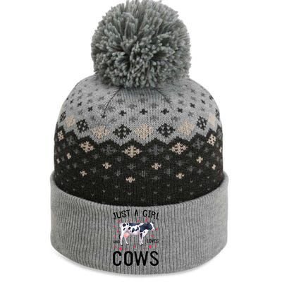 Cow With Hearts Graphic Just A Girl Who Loves Cows Gift The Baniff Cuffed Pom Beanie