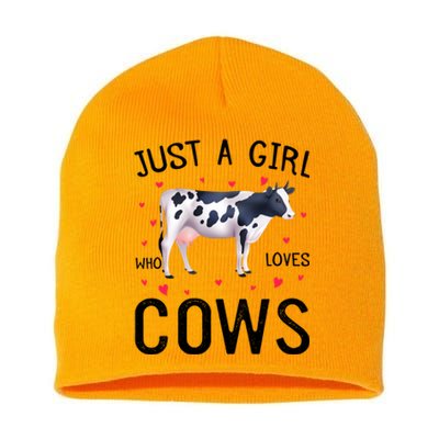 Cow With Hearts Graphic Just A Girl Who Loves Cows Gift Short Acrylic Beanie