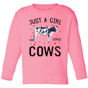 Cow With Hearts Graphic Just A Girl Who Loves Cows Gift Toddler Long Sleeve Shirt