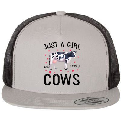 Cow With Hearts Graphic Just A Girl Who Loves Cows Gift Flat Bill Trucker Hat