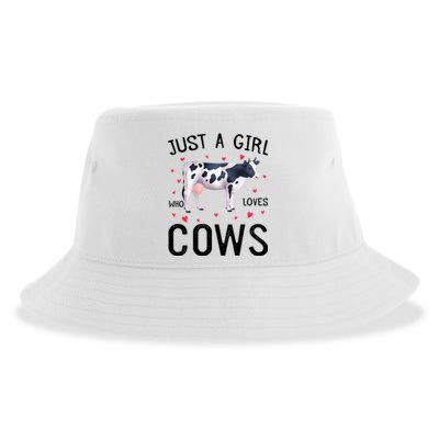 Cow With Hearts Graphic Just A Girl Who Loves Cows Gift Sustainable Bucket Hat