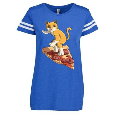 Cat Wearing Helmet Surfing On Pizza Surfboard Enza Ladies Jersey Football T-Shirt