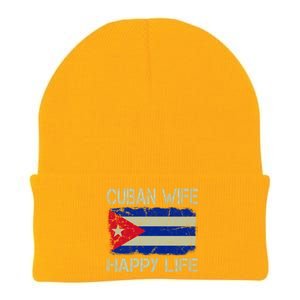 Cuban Wife Happy Life Cuba Flag Funny Husband Meaningful Gift Knit Cap Winter Beanie