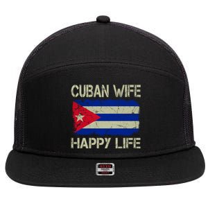 Cuban Wife Happy Life Cuba Flag Funny Husband Meaningful Gift 7 Panel Mesh Trucker Snapback Hat