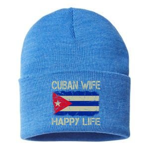 Cuban Wife Happy Life Cuba Flag Funny Husband Meaningful Gift Sustainable Knit Beanie