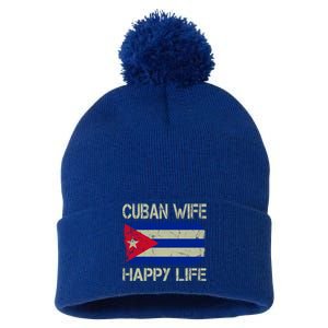 Cuban Wife Happy Life Cuba Flag Funny Husband Meaningful Gift Pom Pom 12in Knit Beanie