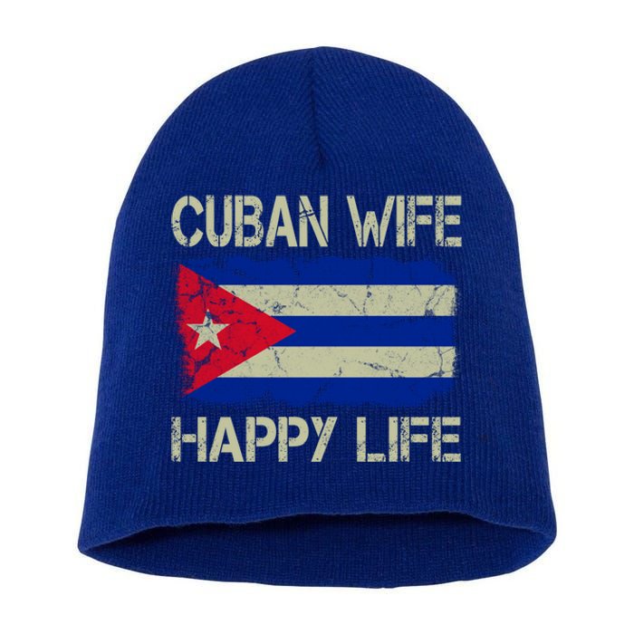 Cuban Wife Happy Life Cuba Flag Funny Husband Meaningful Gift Short Acrylic Beanie