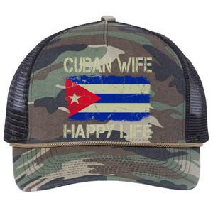 Cuban Wife Happy Life Cuba Flag Funny Husband Meaningful Gift Retro Rope Trucker Hat Cap