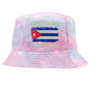 Cuban Wife Happy Life Cuba Flag Funny Husband Meaningful Gift Tie-Dyed Bucket Hat