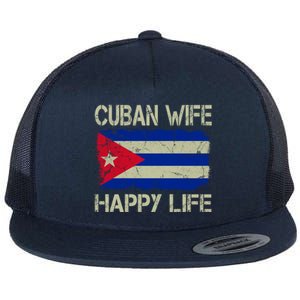 Cuban Wife Happy Life Cuba Flag Funny Husband Meaningful Gift Flat Bill Trucker Hat