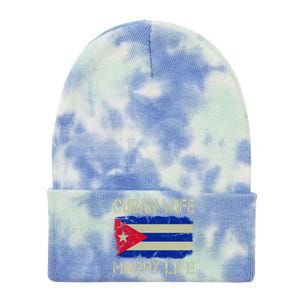 Cuban Wife Happy Life Cuba Flag Funny Husband Meaningful Gift Tie Dye 12in Knit Beanie