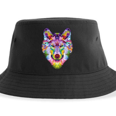 colorful wolf head art Face gifts for lover wolves wildlife Sustainable Bucket Hat