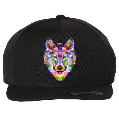 colorful wolf head art Face gifts for lover wolves wildlife Wool Snapback Cap