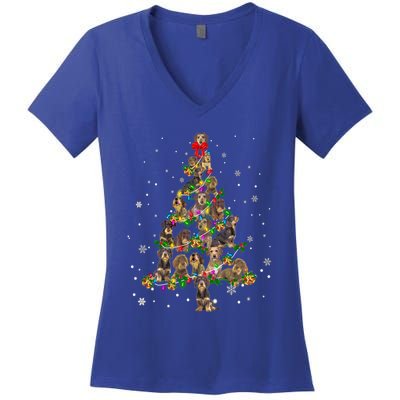 Cute Wire Haired Dachshund Dog Christmas Tree Gift Decor Funny Gift Women's V-Neck T-Shirt