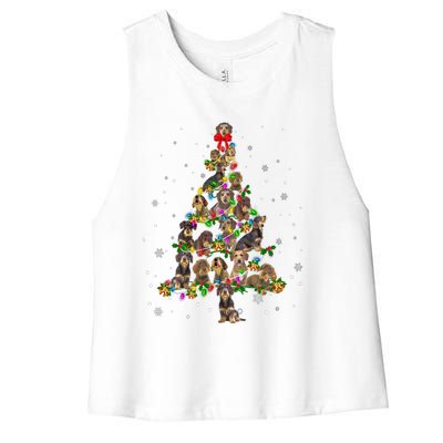 Cute Wire Haired Dachshund Dog Christmas Tree Gift Decor Funny Gift Women's Racerback Cropped Tank