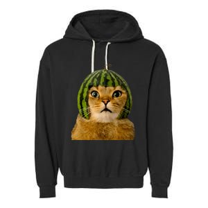 Cat Watermelon Helmet Daddy Mommy Boy Girl Funny Garment-Dyed Fleece Hoodie