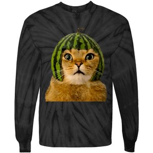 Cat Watermelon Helmet Daddy Mommy Boy Girl Funny Tie-Dye Long Sleeve Shirt