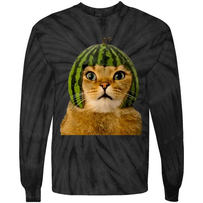 Cat Watermelon Helmet Daddy Mommy Boy Girl Funny Tie-Dye Long Sleeve Shirt