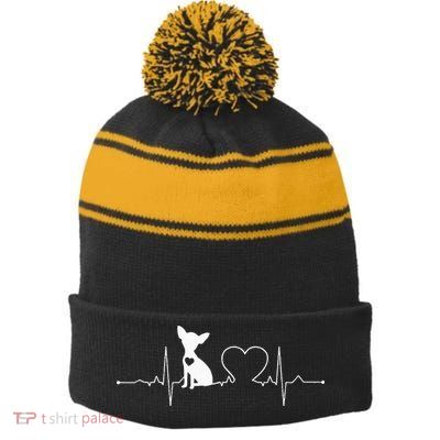 Chihuahua with Heartbeat - Chihuahua Stripe Pom Pom Beanie