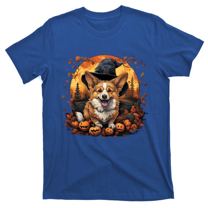 Corgi Witch Hat Pumpkin Halloween Costume For Dog Lover Meaningful Gift T-Shirt