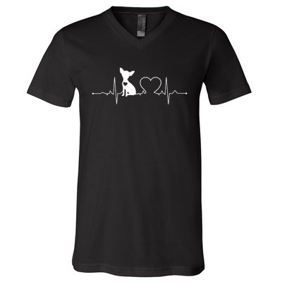 Chihuahua With Heartbeat Great Gift Chihuahua Cool Gift V-Neck T-Shirt