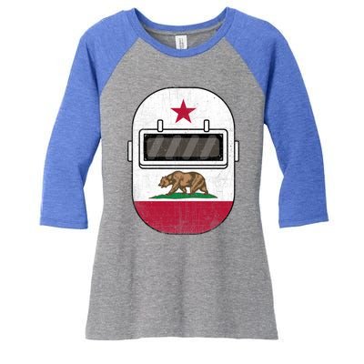 California Welders Helmet California Flag Welding Fabricator Gift Women's Tri-Blend 3/4-Sleeve Raglan Shirt