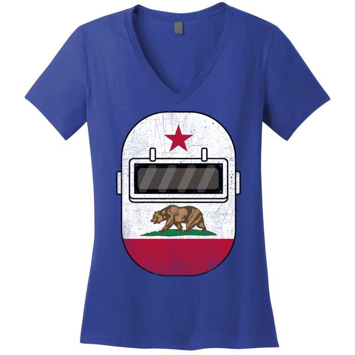 California Welders Helmet California Flag Welding Fabricator Gift Women's V-Neck T-Shirt