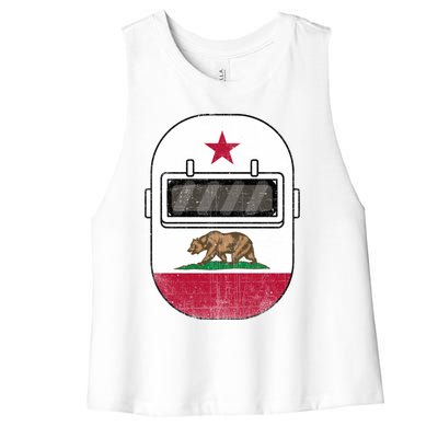 California Welders Helmet California Flag Welding Fabricator Gift Women's Racerback Cropped Tank