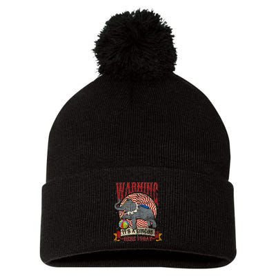 Carnival Warning Its A Circus Here Today Elephant Circus Pom Pom 12in Knit Beanie