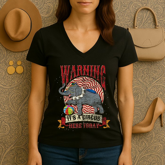 Carnival Warning Its A Circus Here Today Elephant Circus Women's V-Neck T-Shirt