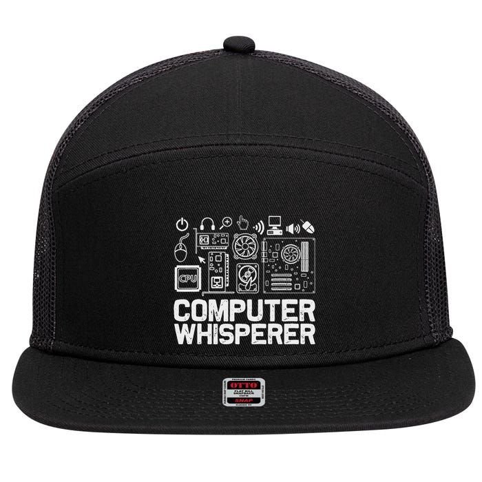 Computer Whisperer It Tech Support Nerds Geek 7 Panel Mesh Trucker Snapback Hat