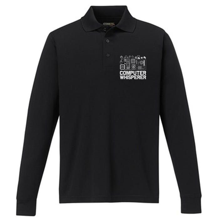 Computer Whisperer It Tech Support Nerds Geek Performance Long Sleeve Polo