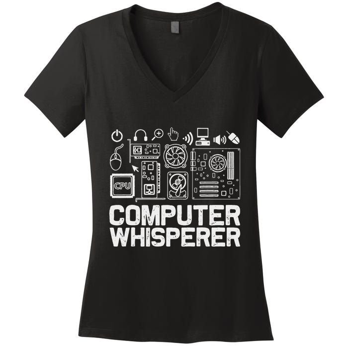 Computer Whisperer It Tech Support Nerds Geek Women's V-Neck T-Shirt