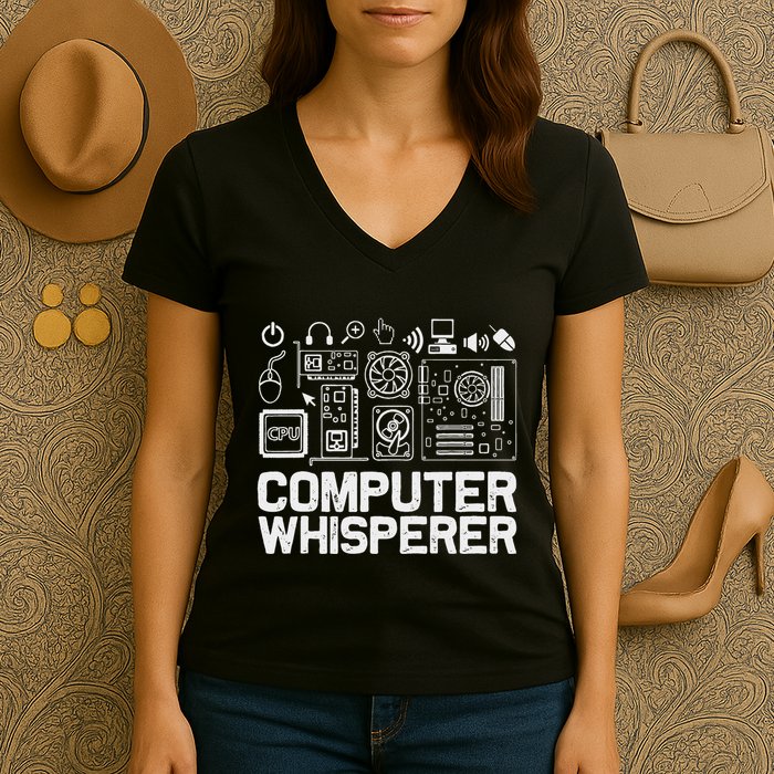 Computer Whisperer It Tech Support Nerds Geek Women's V-Neck T-Shirt