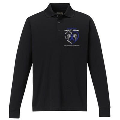 Colorectal Wings In Memory Of Husband Colon Cancer Awareness Gift Performance Long Sleeve Polo