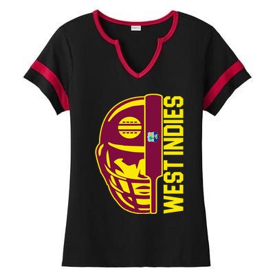 Cricket West Indies Fan Helmet Ball And Bat Ladies Halftime Notch Neck Tee