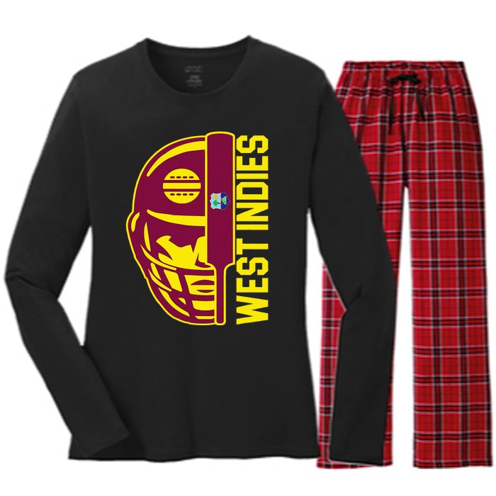 Cricket West Indies Fan Helmet Ball And Bat Women's Long Sleeve Flannel Pajama Set 