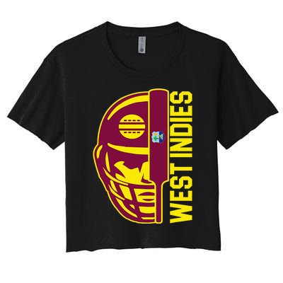 Cricket West Indies Fan Helmet Ball And Bat Women's Crop Top Tee