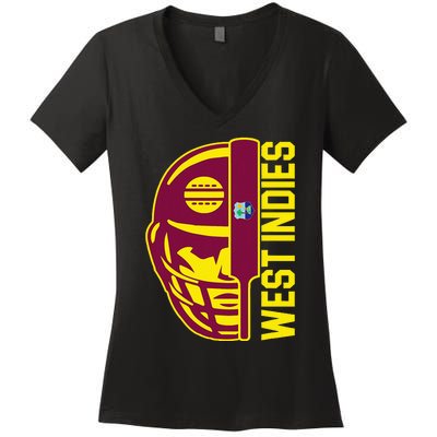 Cricket West Indies Fan Helmet Ball And Bat Women's V-Neck T-Shirt