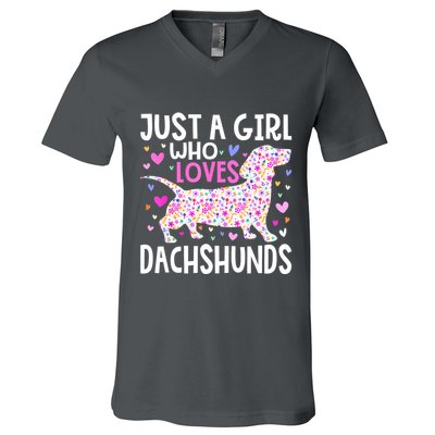 Cute Weiner Just A Girl Who Loves Dachshunds Best Gift V-Neck T-Shirt