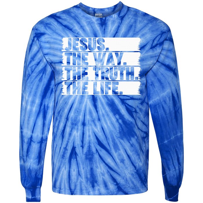 Christian Worship Jesus The Way Truth Life Bible Verse Faith Tie-Dye Long Sleeve Shirt