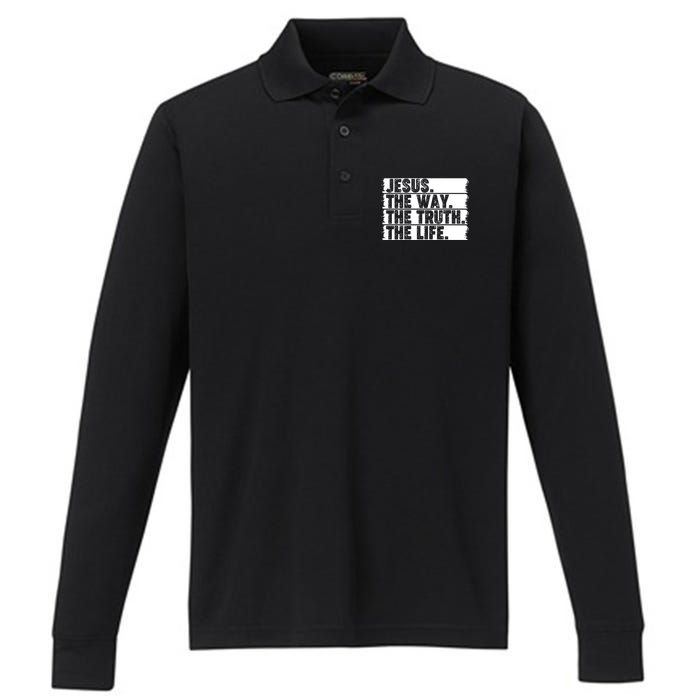 Christian Worship Jesus The Way Truth Life Bible Verse Faith Performance Long Sleeve Polo