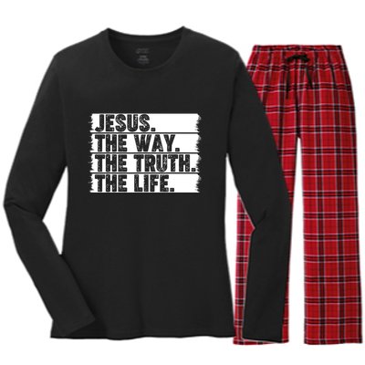 Christian Worship Jesus The Way Truth Life Bible Verse Faith Women's Long Sleeve Flannel Pajama Set 