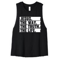 Christian Worship Jesus The Way Truth Life Bible Verse Faith Women's Racerback Cropped Tank