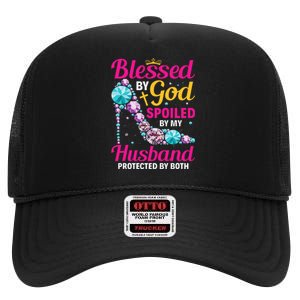 Christian Wife Jesus Blessed By God Spoiled By My Husband High Crown Mesh Back Trucker Hat