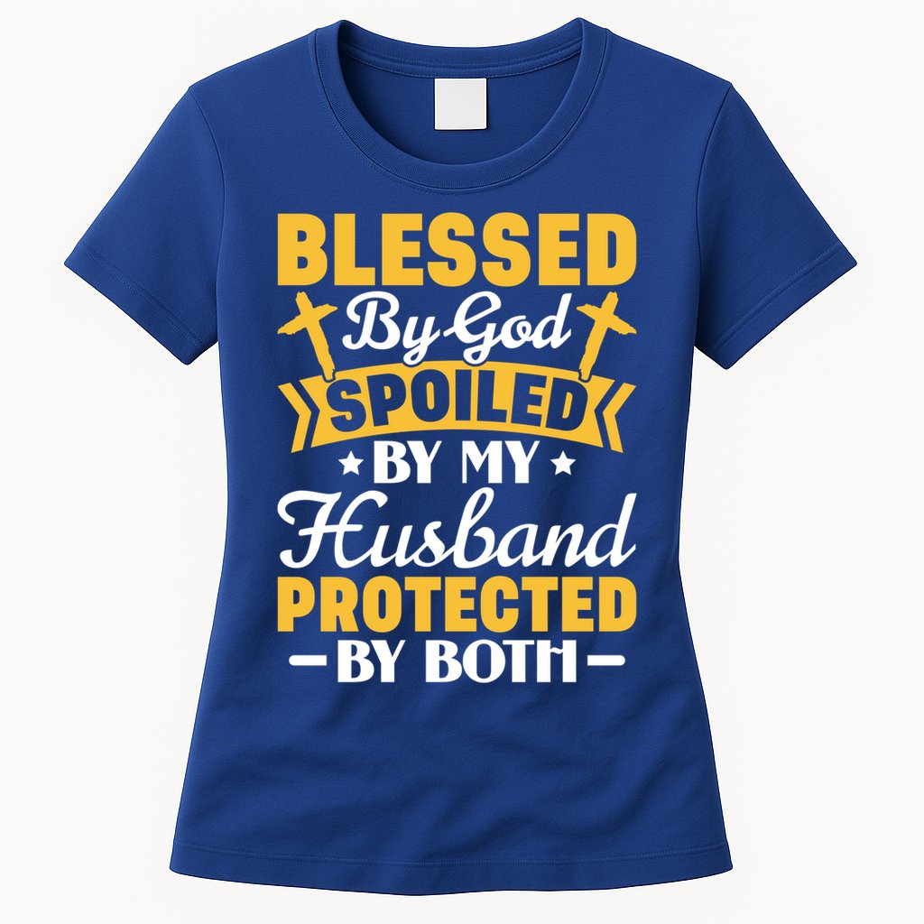 Christian Wife Jesus Blessed By God Spoiled By My Husband Gift Womens T-Shirt