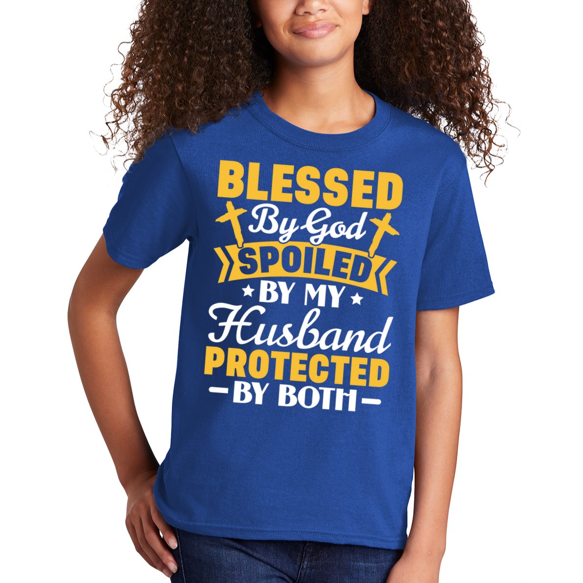 Christian Wife Jesus Blessed By God Spoiled By My Husband Gift Kids T-Shirt