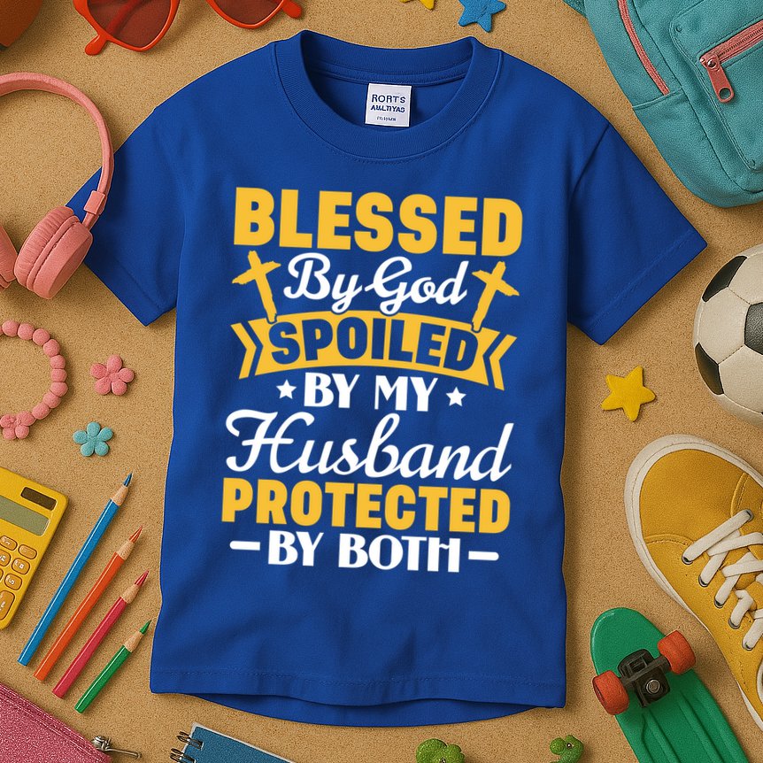 Christian Wife Jesus Blessed By God Spoiled By My Husband Gift Kids T-Shirt